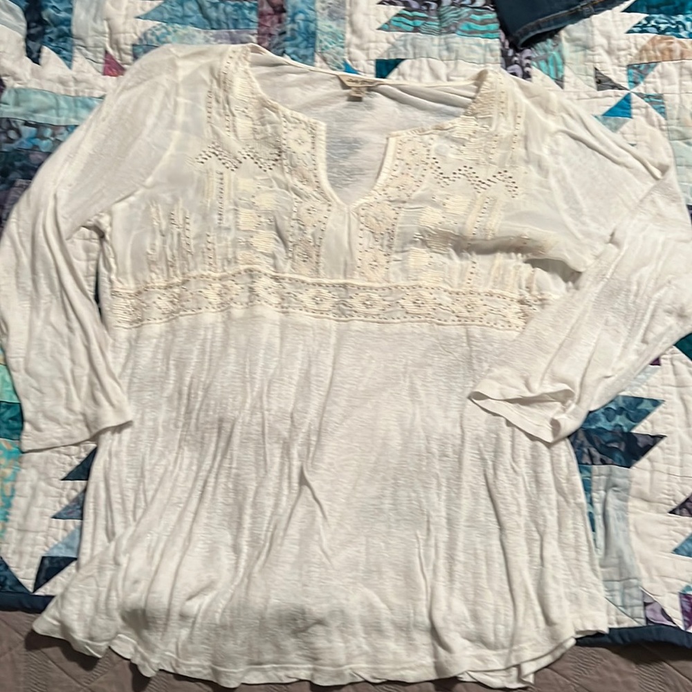Cream tunic long sleeve lucky brand XL